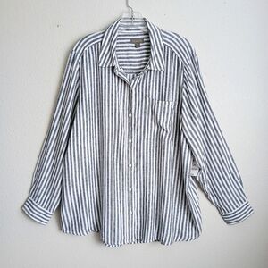 Style & Co Blouse Top Women's Size 2XL Beach Stripe Blue Button Up Linen /Modal